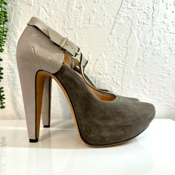 Roland Mouret runway 2012 gray platform heels 39.5 snakeskin and suede leather - Picture 3 of 12